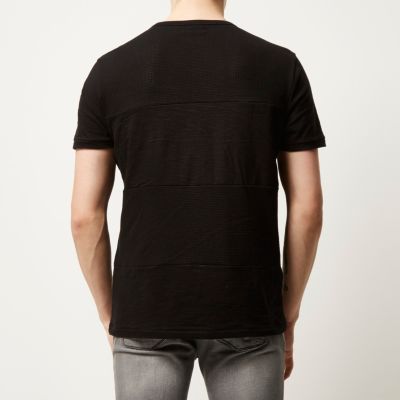 Black textured block panel t-shirt
